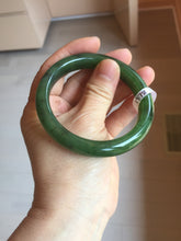 Load image into Gallery viewer, 55.5mm certified 100% Natural dark green black (碧玉) kiwi nephrite Jade bangle HF123-1578
