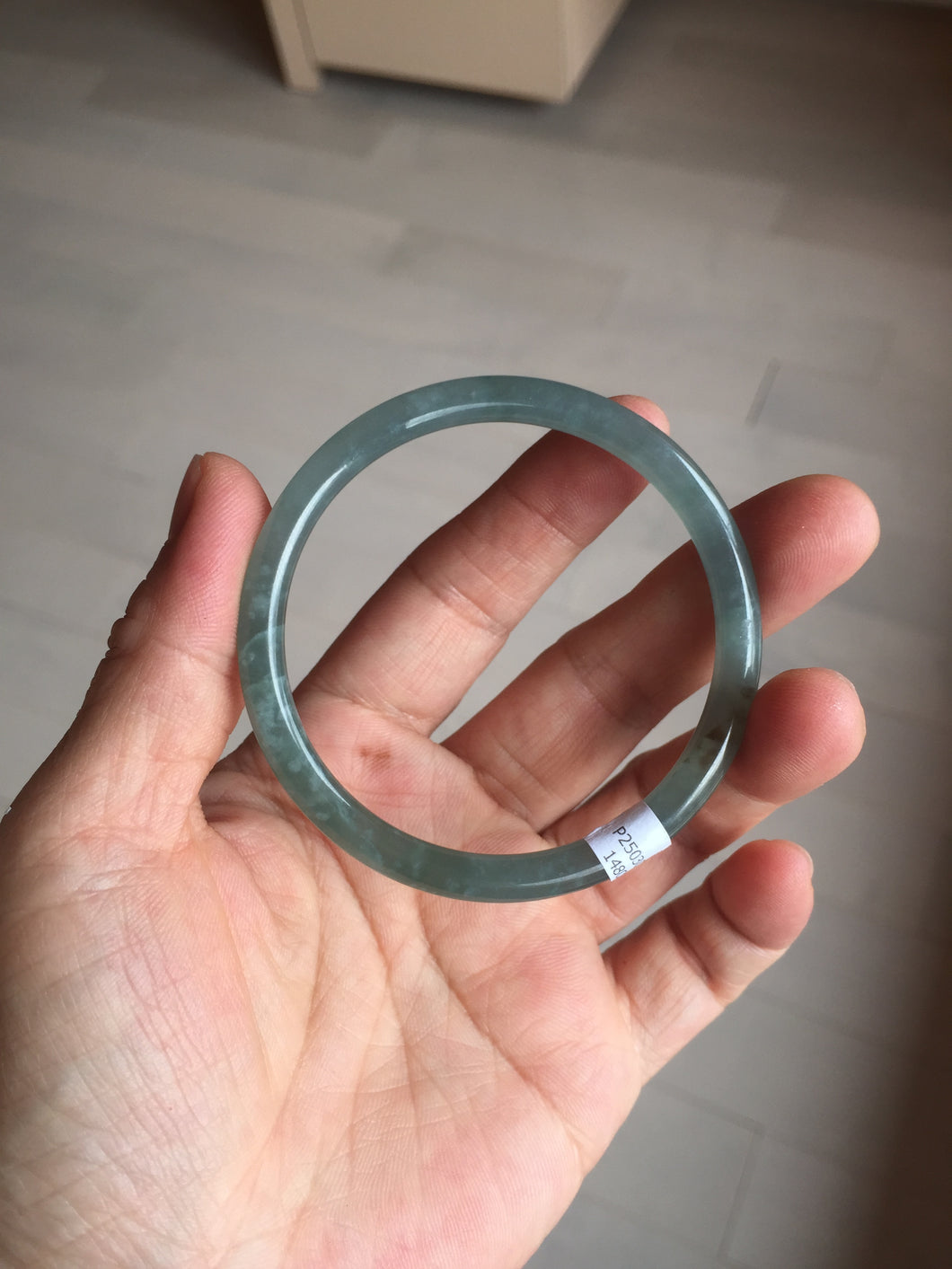 53.5mm Certified Type A 100% Natural light green/blue slim round cut Guatemala Jadeite bangle PB128-1480