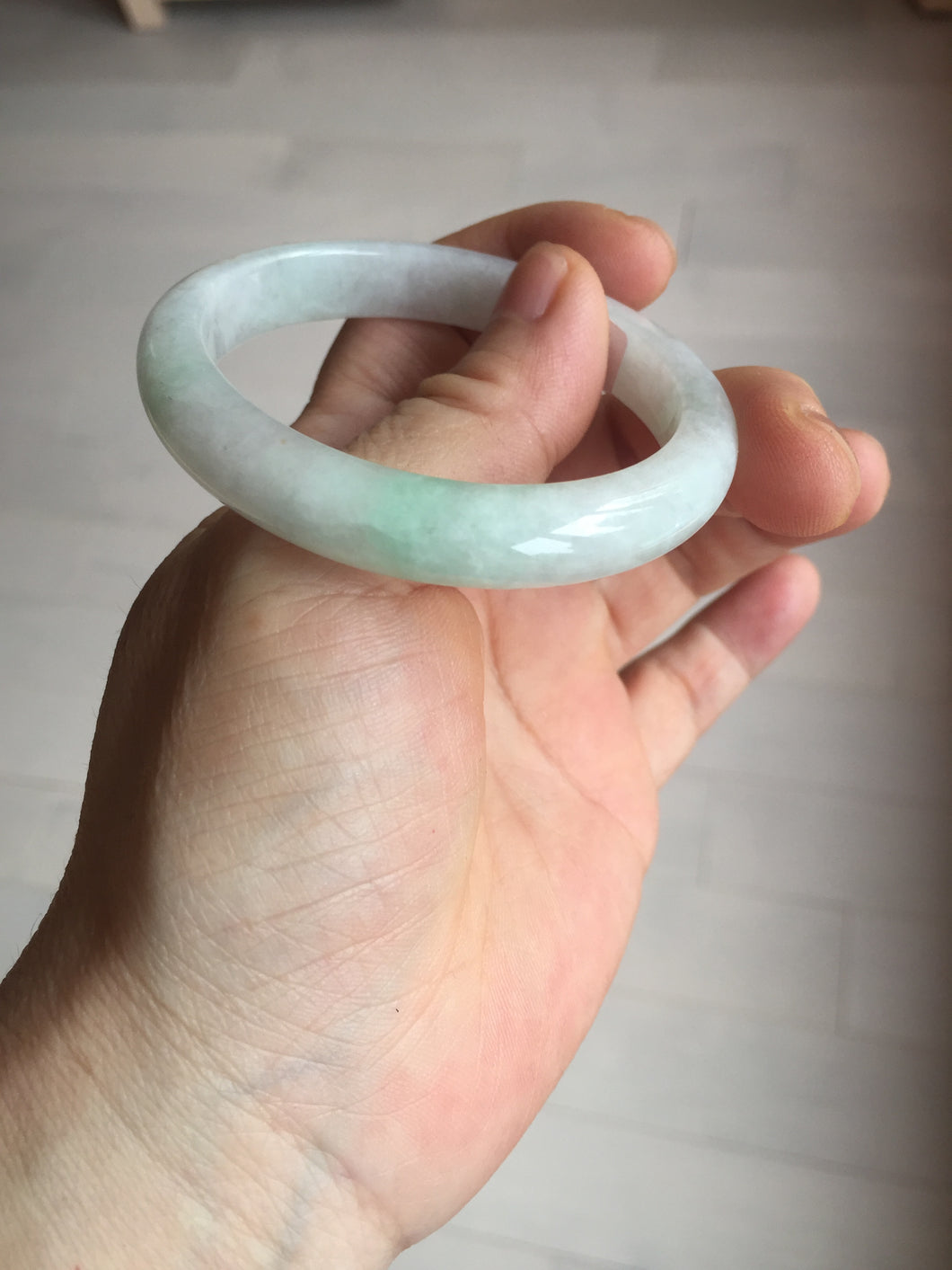 50mm certified 100% natural Type A icy watery sunny green white (白底青) jadeite jade bangle BN69-9372