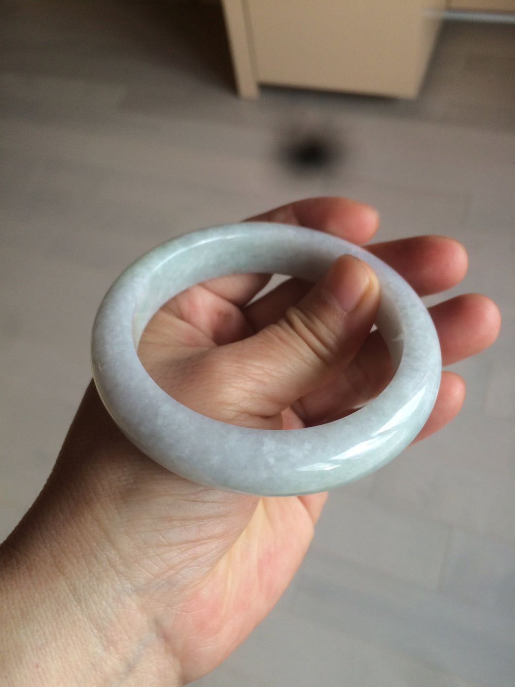 58.3mm Certified 100% natural Type A light green/white chubby jadeite jade bangle BF78-4501