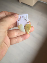 Load image into Gallery viewer, 100% natural type A yellow white jadeite jade leaf earring PC25-8
