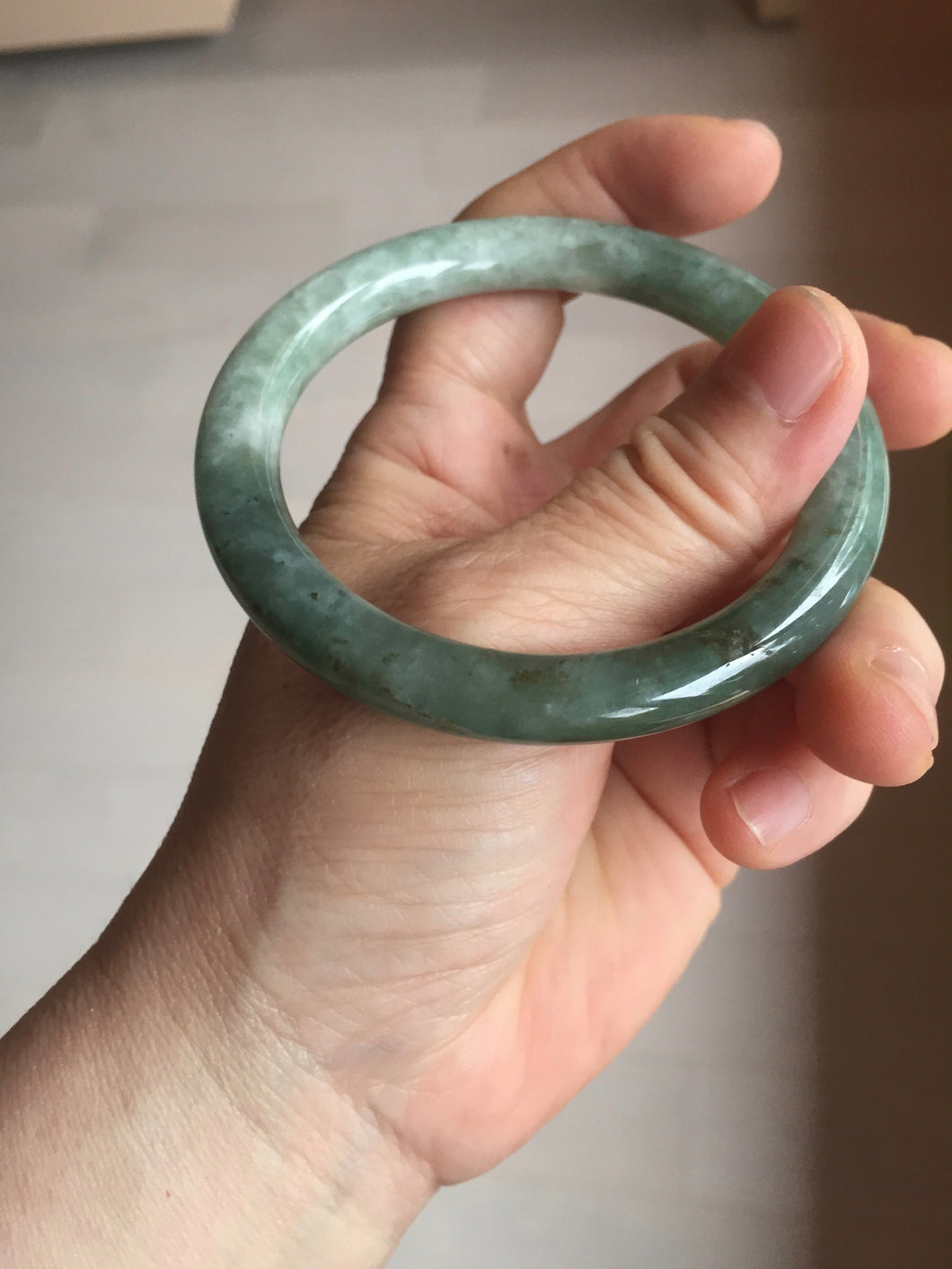 56mm Certified Type A 100% Natural light green purple round cut Jadeite bangle PB172-4716