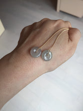 Load image into Gallery viewer, 12.8mm 100% Natural icy watery fine texture light green purple safe and sound donut button jadeite Jade dangling earring PB176
