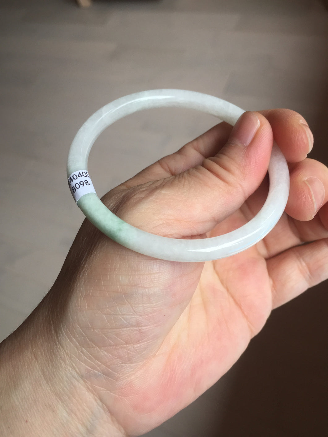 56mm 100% natural Type A icy watery light green white slim round cut jadeite jade bangle AD110-8098