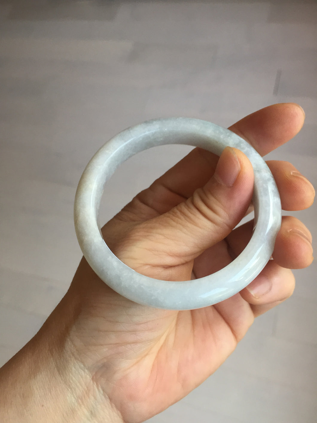 54mm Certified type A 100% Natural light green white Jadeite bangle PB198-6655