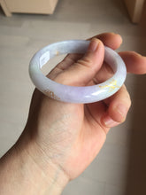 Load image into Gallery viewer, 55.5mm 100% Natural type A light green purple white carved and golden-painted Jadeite Jade bangle BP169-0272

