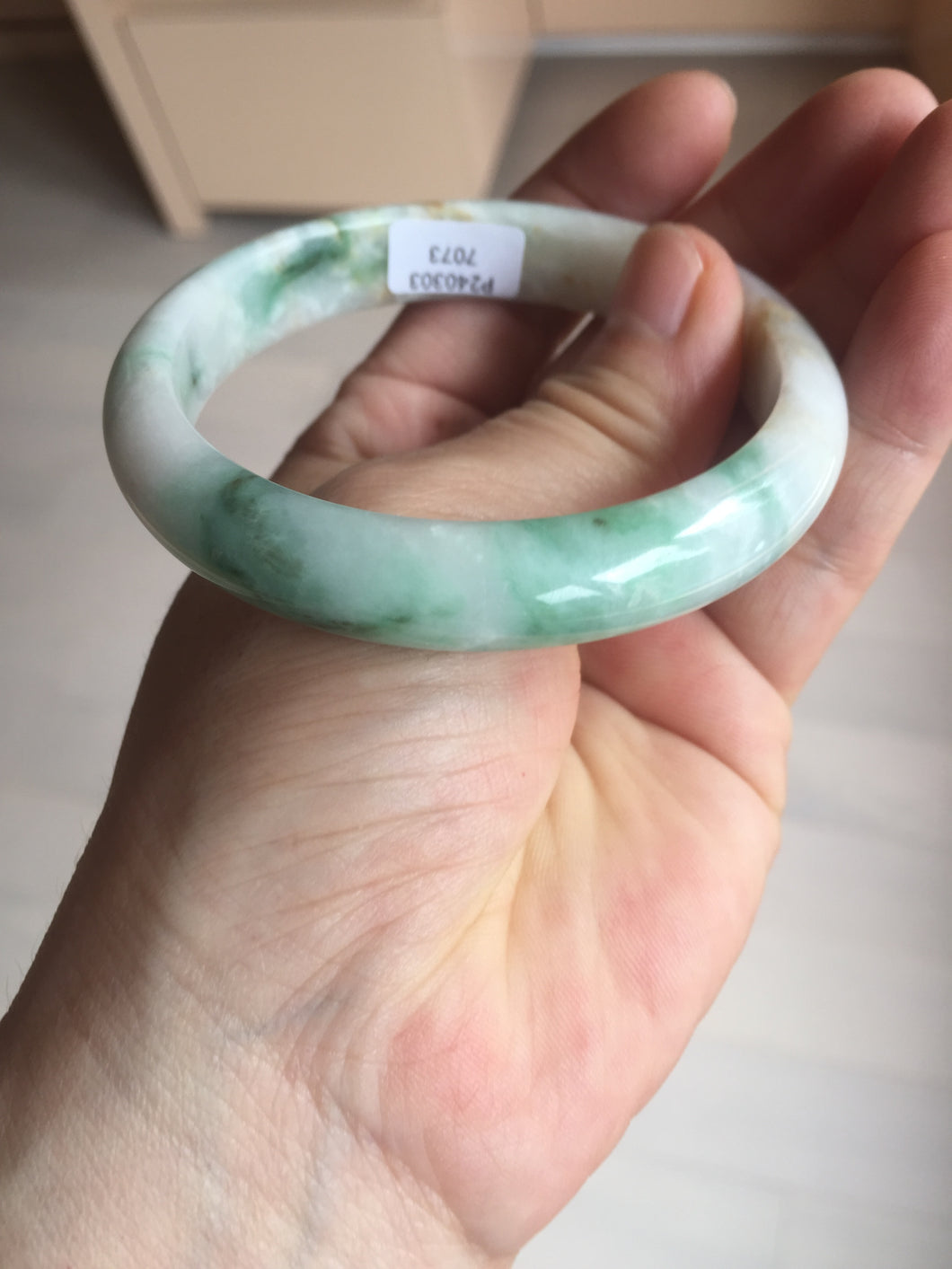 57mm Certificated sunny green/yellow/white jadeite jade bangle S83-7073