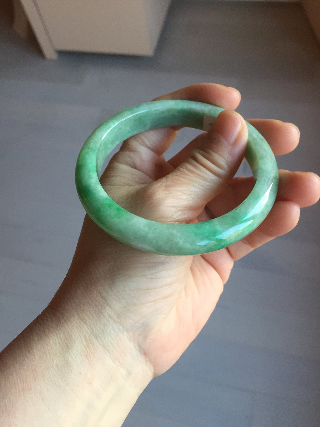 60mm Certified Type A 100% Natural sunny green gray Jadeite Jade bangle BG233-9884