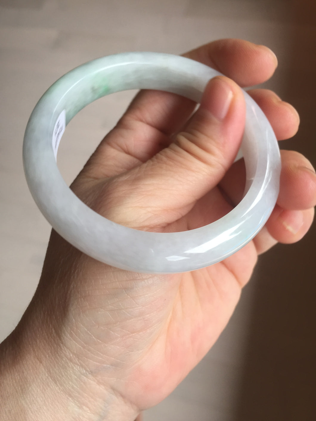 56.4mm Certified Type A 100% Natural sunny green/white Jadeite Jade bangle BP51-3875