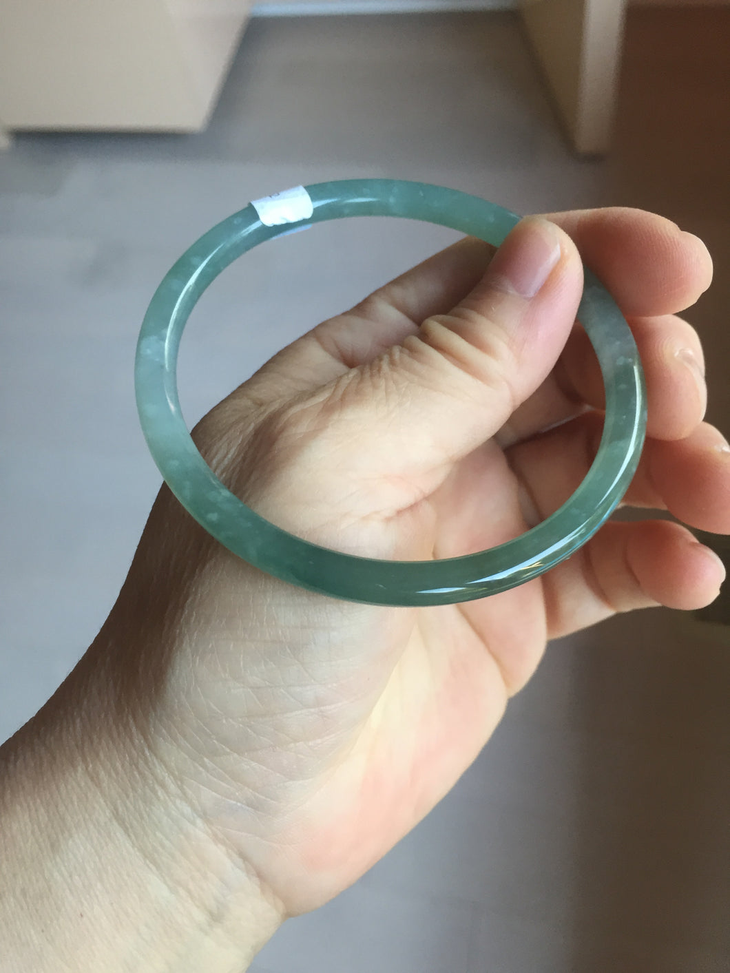 60.5mm Certified Type A 100% Natural icy watery spring-water green/blue/gray Guatemala slim round cut Jadeite bangle PA103-5538