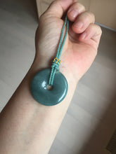 Load image into Gallery viewer, 27-33mm Type A 100% Natural dark green blue Guatemala Jadeite Safety Guardian Button donuts pendant BP179
