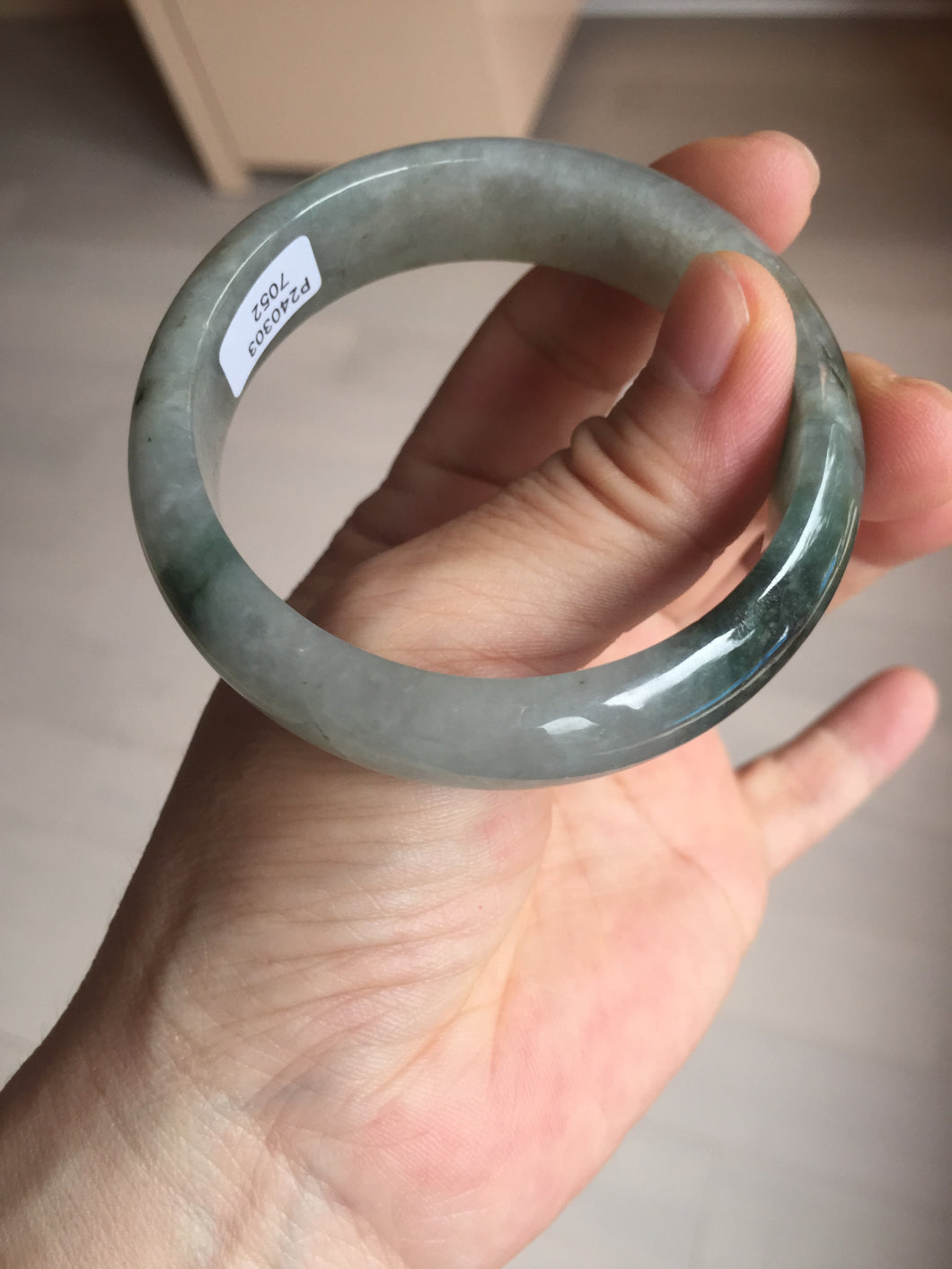 53.7mm certificated Type A 100% Natural dark green gray black Jadeite Jade bangle S87-7052