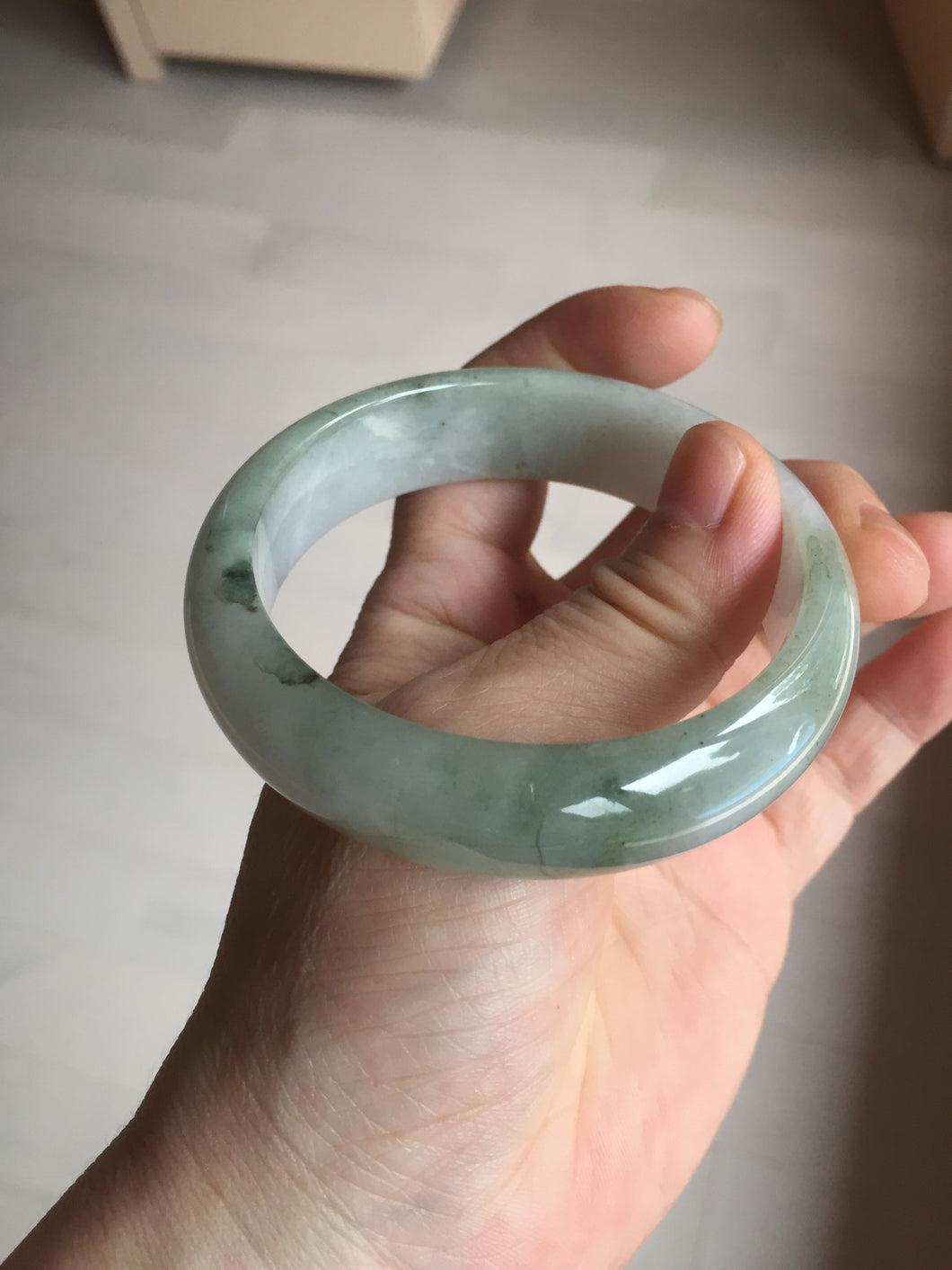 57.5mm Certified 100% natural Type A dark green white gray chubby jadeite jade bangle AD118-2998