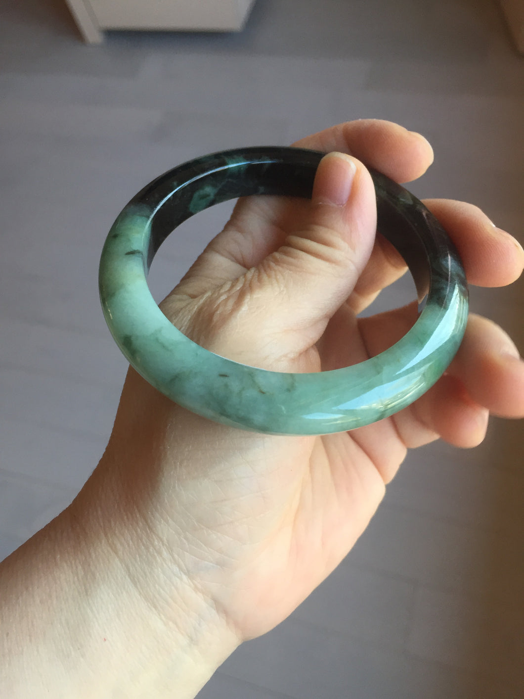 58.8mm Certified 100% natural Type A sunny green dark green/black(绿水墨)  jadeite jade bangle PB58-9774