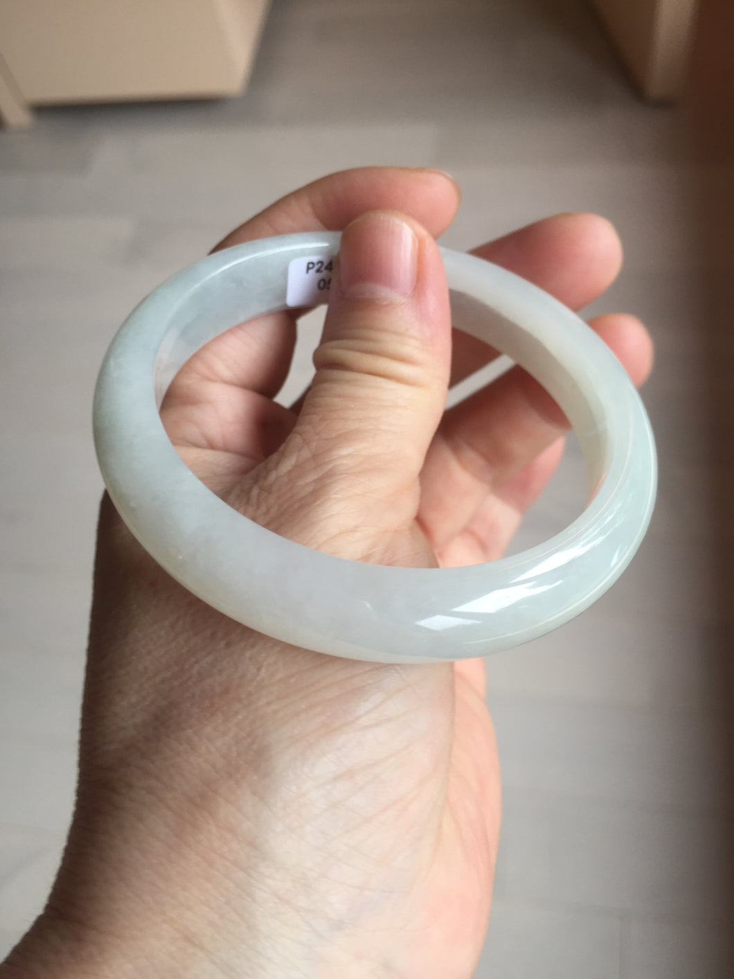 58.5mm certified 100% natural type A icy watery white light green jadeite jade bangle AH99-0548