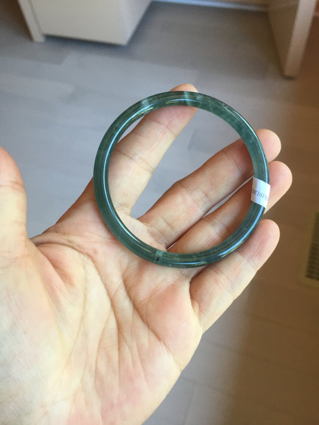 56.5mm Certified Type A 100% Natural icy watery deep sea dark green/blue/gray/black Guatemala slim round cut Jadeite bangle PC92-3374