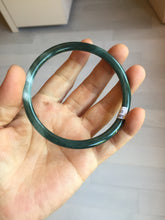 Load image into Gallery viewer, 63mm Certified Type A 100% Natural deep sea dark green/blue/black slim round cut Guatemala Jadeite bangle PC50-2063
