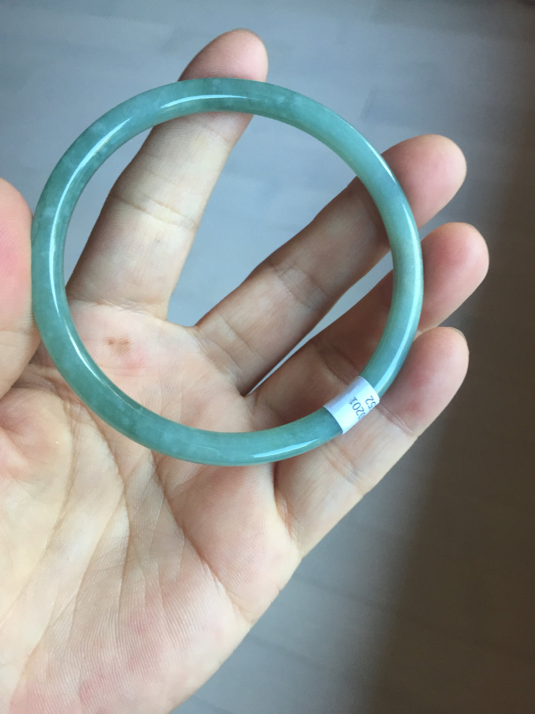 60mm Certified Type A 100% Natural light green/blue/gray Guatemala slim round cut Jadeite bangle PD73-8152