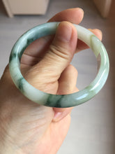 Load image into Gallery viewer, 53.6mm certified natural 100% natural Type A light green/white with green floating flowers jadeite jade bangle BP1-5003
