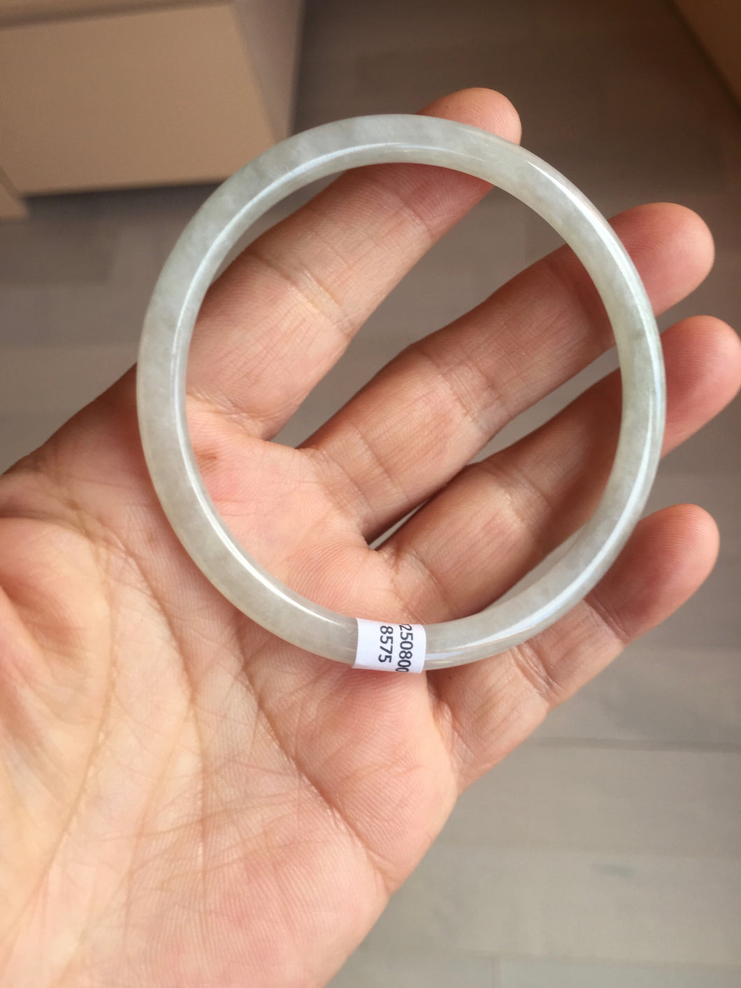 58.5mm Certified Type A 100% Natural icy watery white/light green flat slim Jadeite Jade bangle BG223-8575