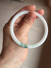 Load image into Gallery viewer, 59.5mm certified 100% natural white sunny green floating flowers slim round cut oval jadeite jade bangle BL87-4664
