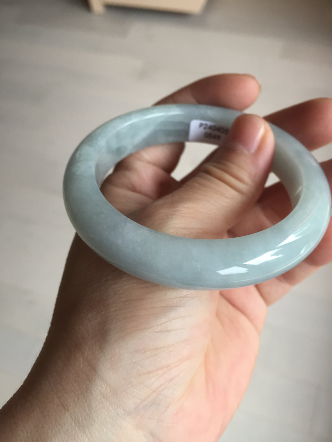 56.3mm certified 100% natural type A icy watery white light green chubby jadeite jade bangle AH97-0549