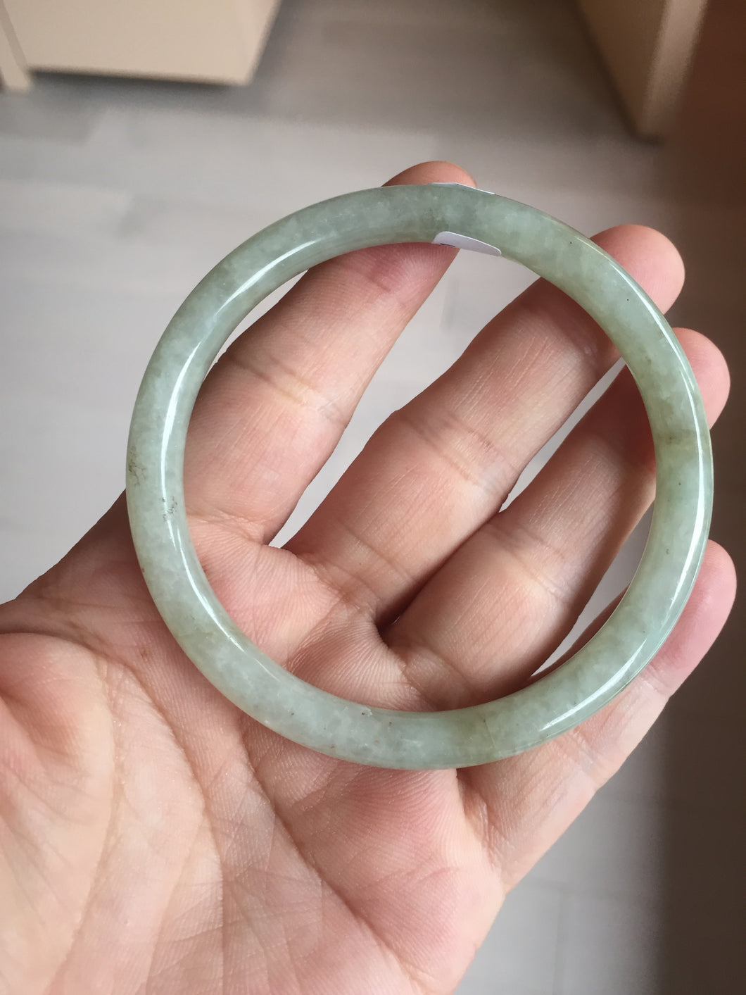 58.5mm Certified Type A 100% Natural light green/brown round cut Jadeite Jade bangle AR111-4513