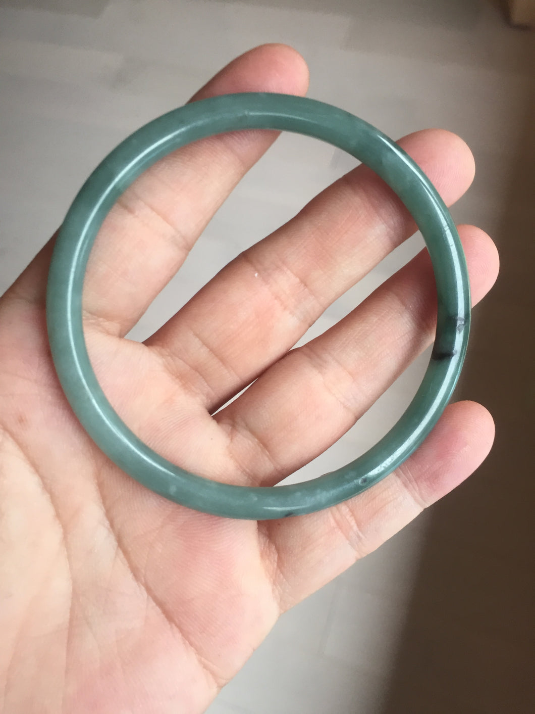 58.8mm Certified Type A 100% Natural dark green/blue/gray/black slim round cut Guatemala Jadeite bangle GL36-16-3806