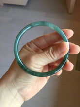 Load image into Gallery viewer, 60mm Certified Type A 100% Natural icy watery deep sea dark green/blue/gray/black Guatemala slim round cut Jadeite bangle PB150-1476
