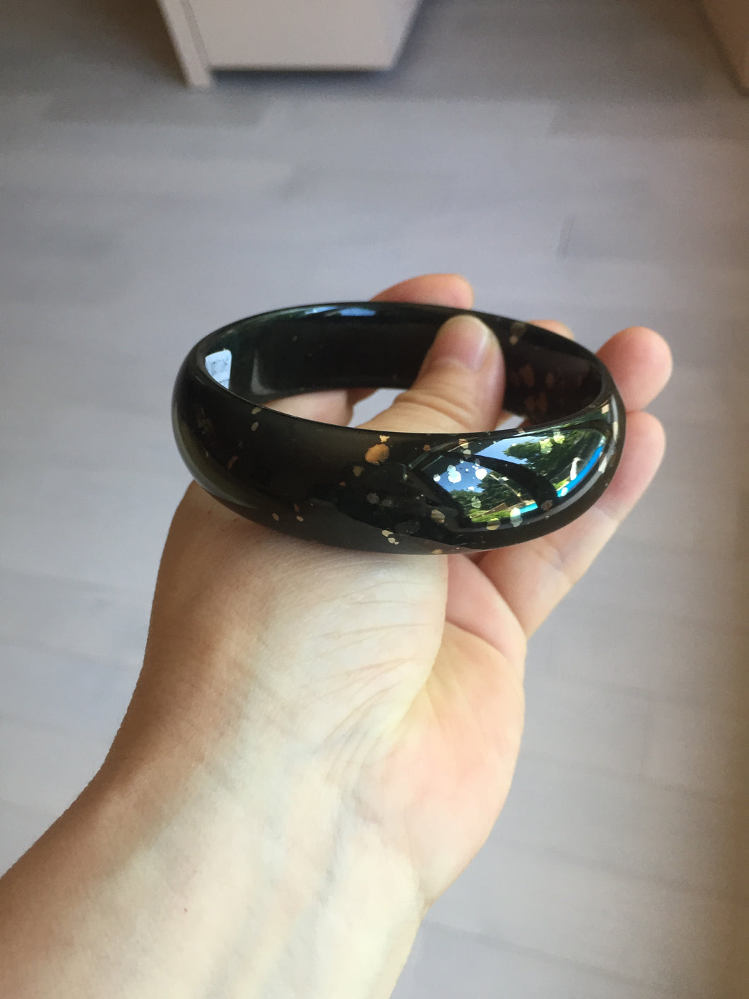 63.9mm 100% Natural dark green/black meteorite Stellar Night sky nephrite bangle HT121-1020