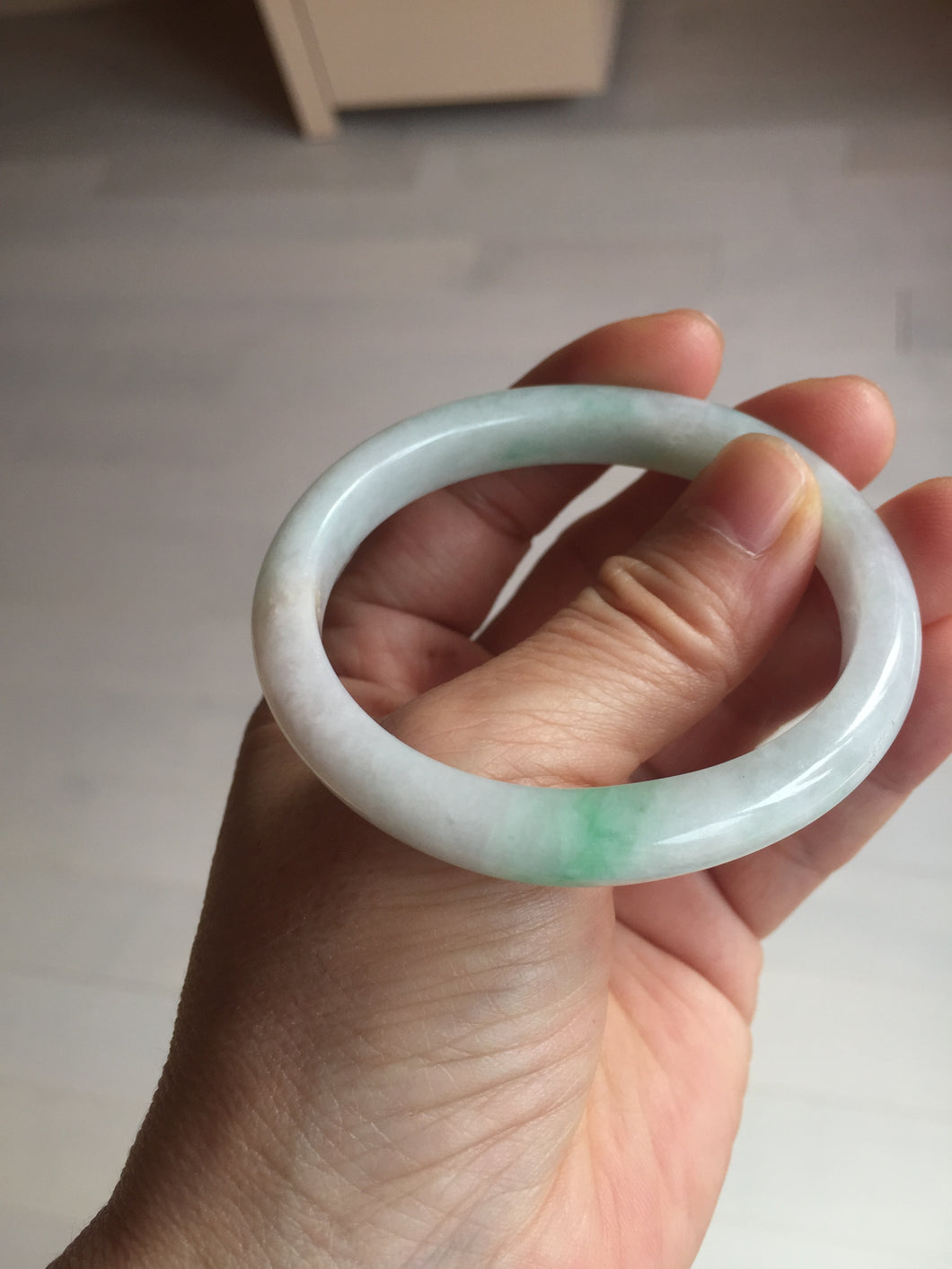 51mm Certified Type A 100% Natural sunny green white Jadeite Jade oval bangle D161-5352