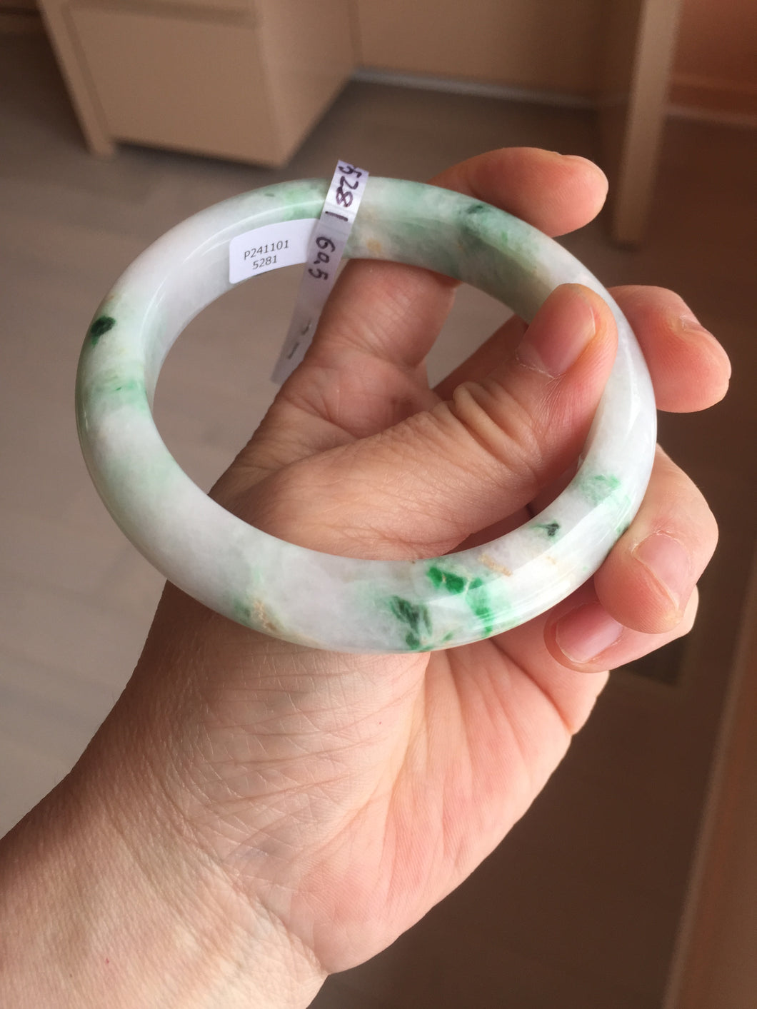 60.2mm certified Type A 100% Natural light green sunny green light purple Jadeite Jade bangle BK139-5281