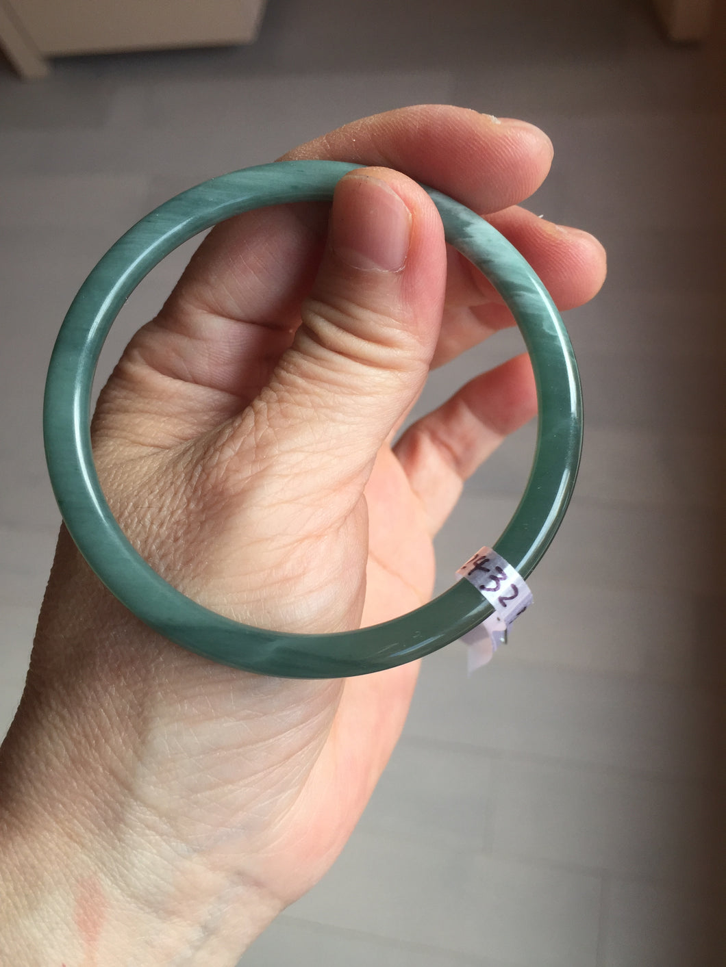 59.3mm Certified Type A 100% Natural dark green/blue/gray Guatemala slim round cut Jadeite bangle BP191-2432