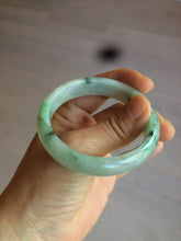 Load image into Gallery viewer, 48.5mm Certified Type A 100% Natural icy light green/white oval Jadeite Jade bangle K101-1696
