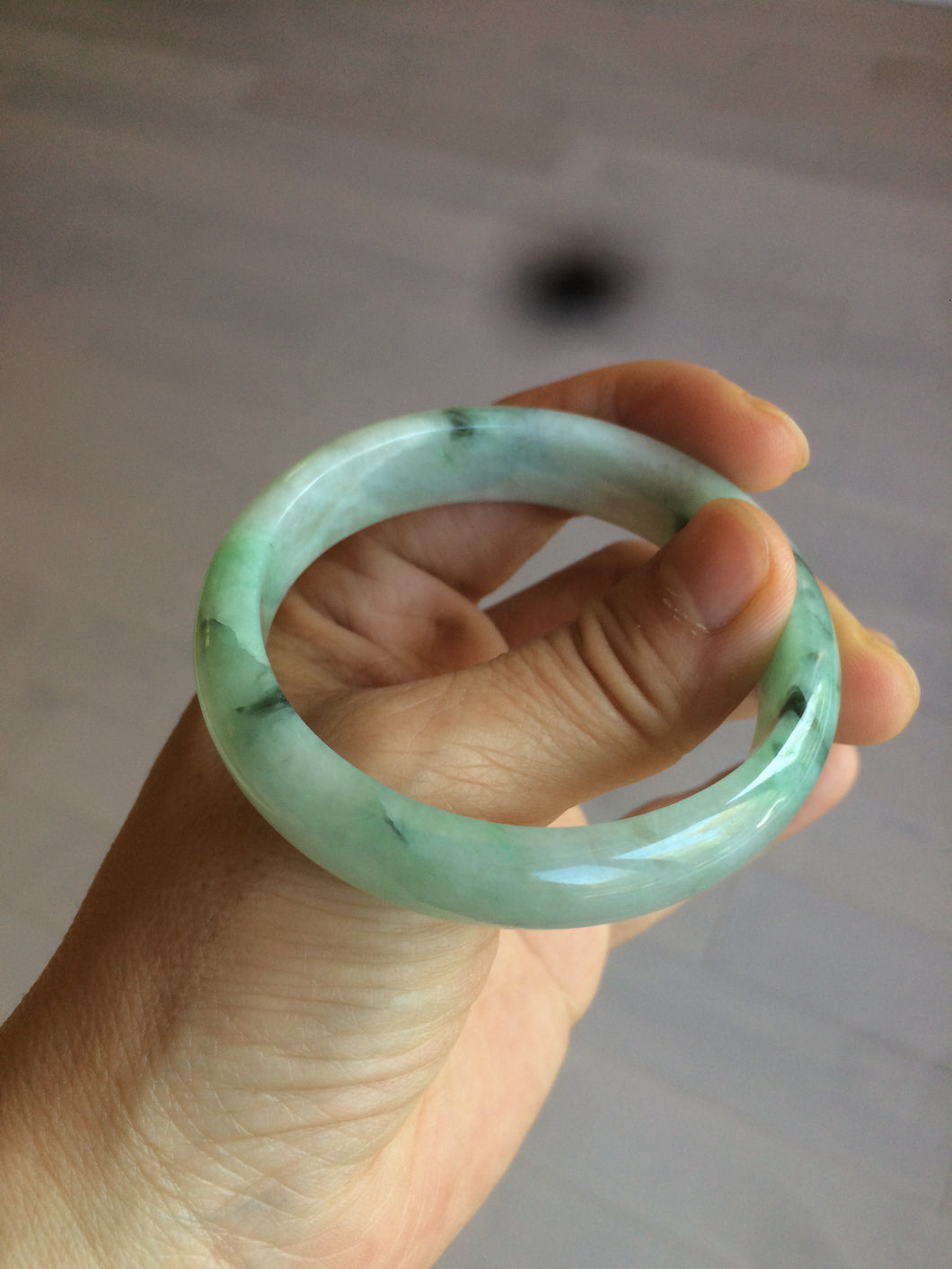 48.5mm Certified Type A 100% Natural icy light green/white oval Jadeite Jade bangle K101-1696