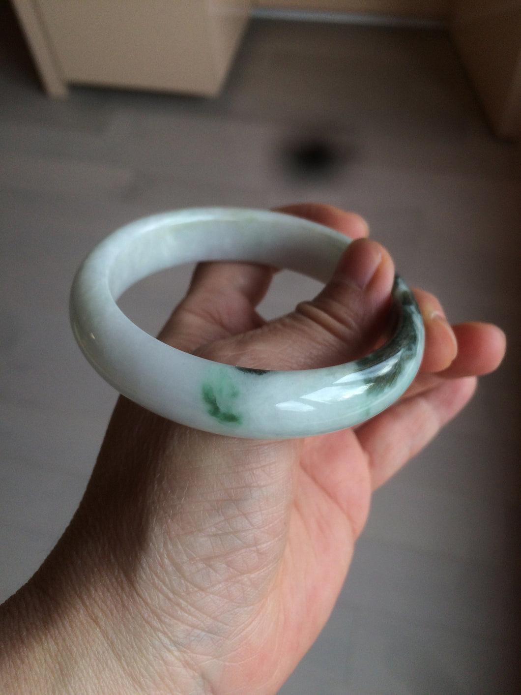 60mm certified type A 100% Natural sunny green/dark green/white jadeite jade bangle BG25-1719