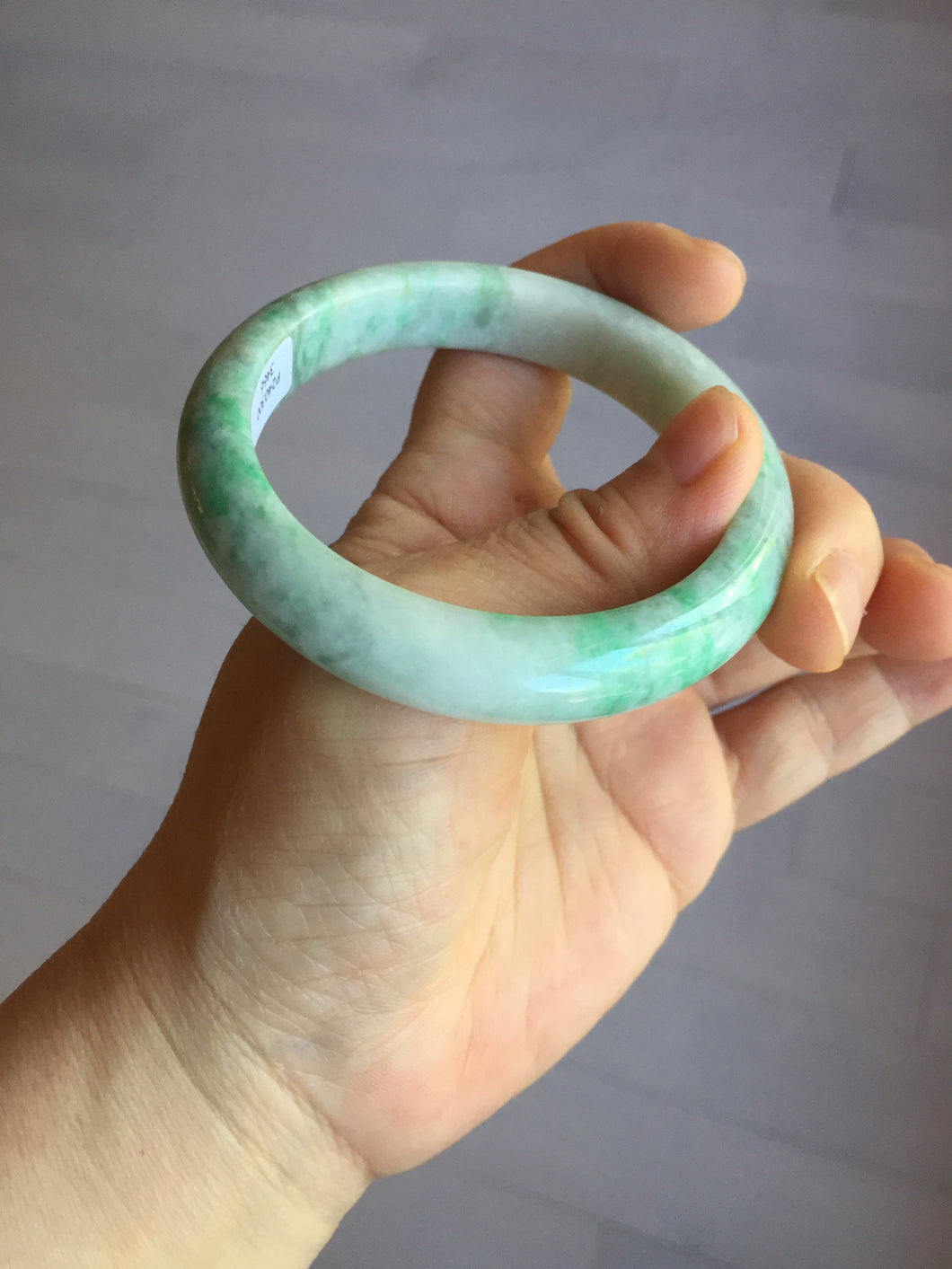 55.6 mm Certified type A 100% Natural sunny green/white Jadeite bangle AY83-3466