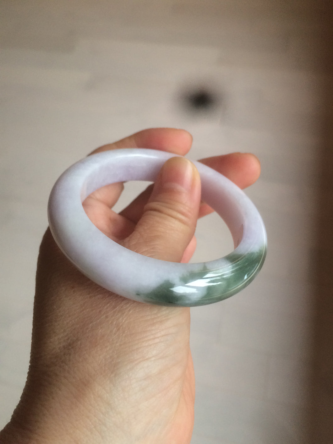 53.3mm Certified 100% natural Type A olive green/white/purple jadeite jade bangle AZ24-5202