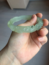 Load image into Gallery viewer, 57mm 100% natural icy watery light green carved nine-tailed fox Xiu Jade (Serpentine) bangle SY106
