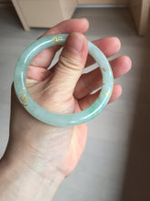 Load image into Gallery viewer, 53mm 100% Natural type A icy watery sunny green carved and golden-painted round cut Jadeite Jade bangle PA173-0228

