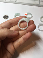 Load image into Gallery viewer, 100% natural type A light green/gray/white one-piece carved dragon jadeite jade ring group F154

