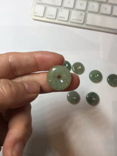 Load image into Gallery viewer, 17.8mm Type A 100% Natural icy watery dark green white gray Jadeite Jade Safety Guardian Button donuts Pendant group PB151
