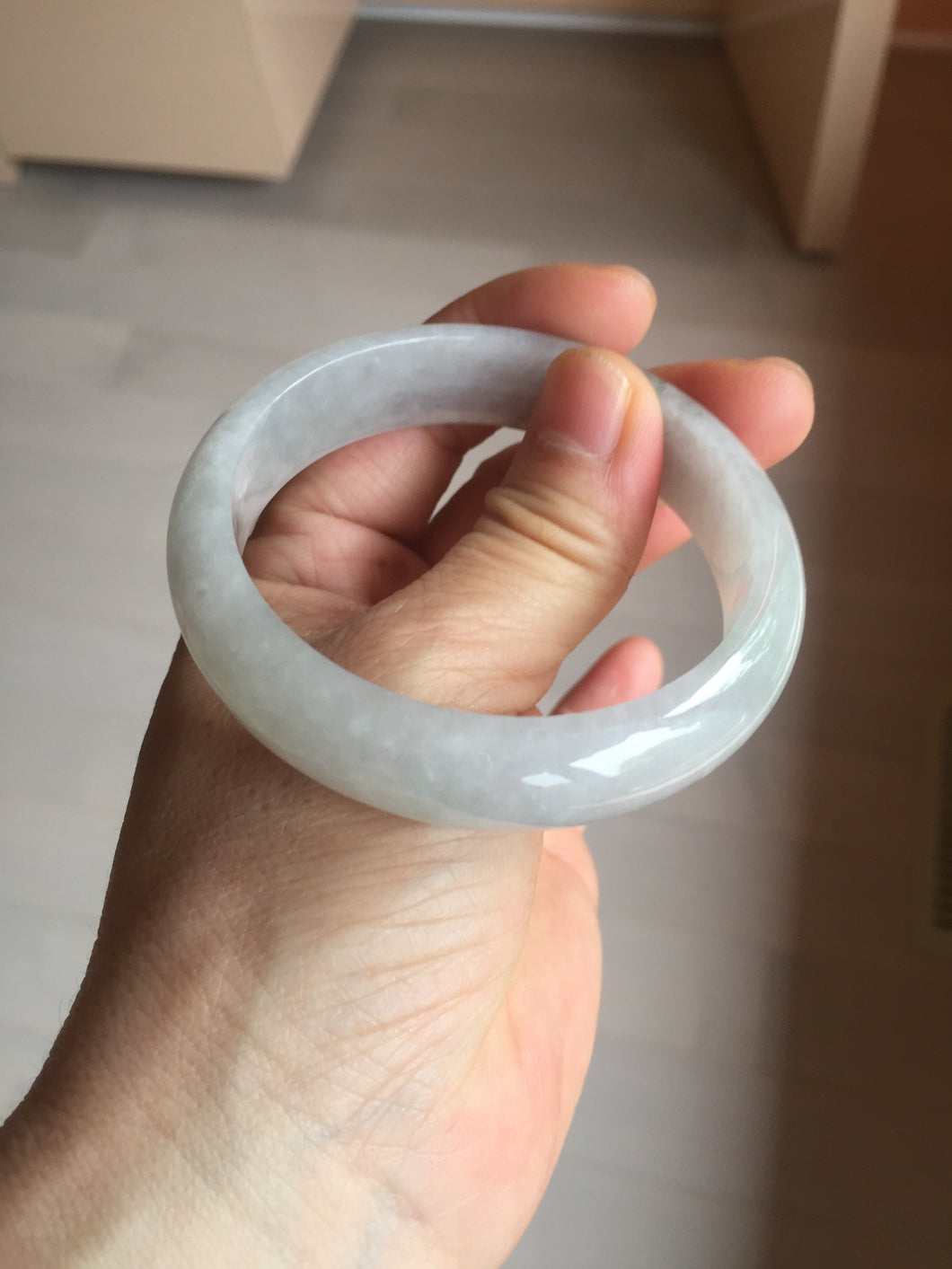 54.4mm certified 100% natural Type A icy watery white light purple jadeite jade bangle BN8-7071