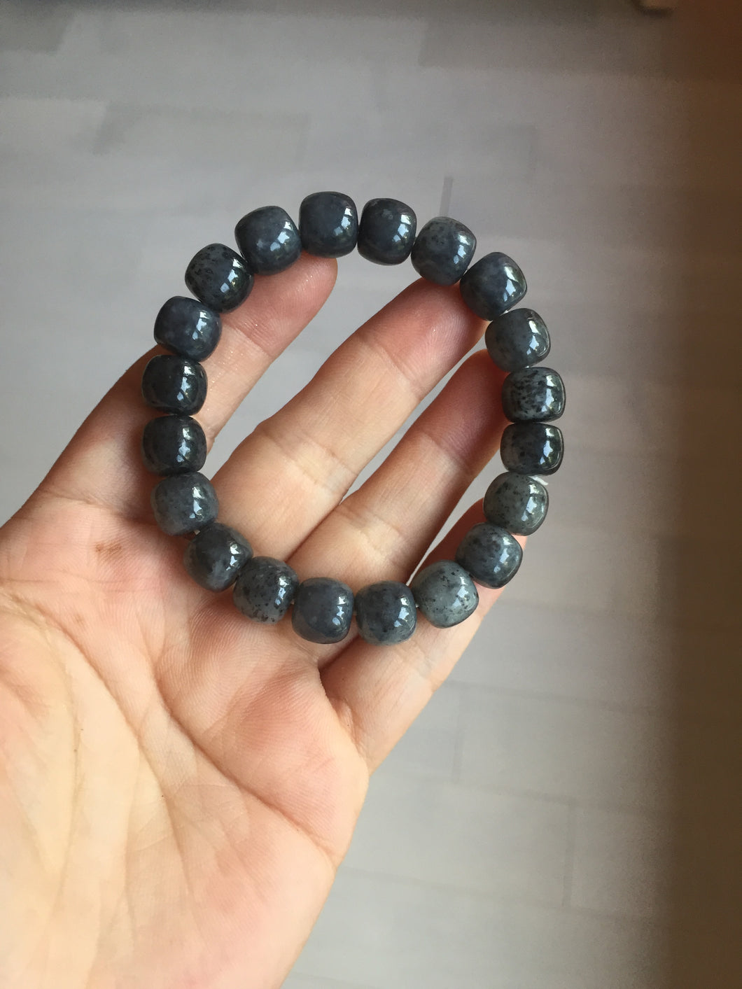 10x8mm 100% Natural black (青花) vintage style nephrite Jade bead bracelet HN5