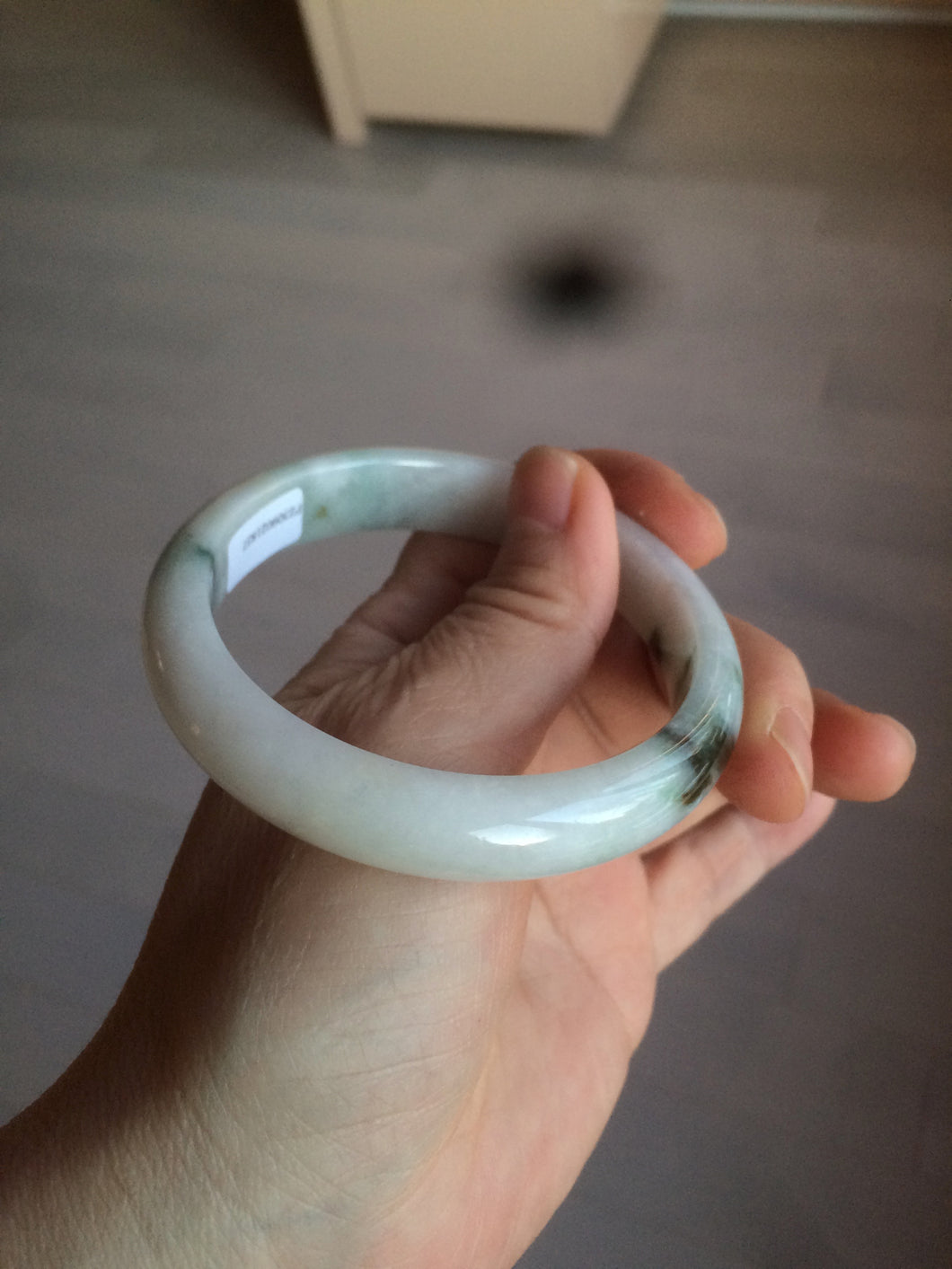 56.5mm certified type A 100% Natural dark green/white jadeite jade bangle BG75-1837