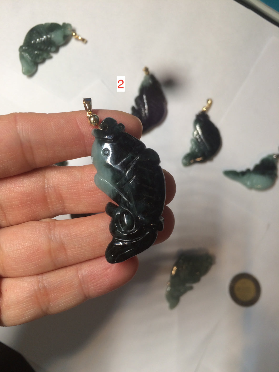 100% Natural clear blue/dark green/yellow jadeite jade 3D fish Pendant/handhold worry stone/Desk decoration BG49