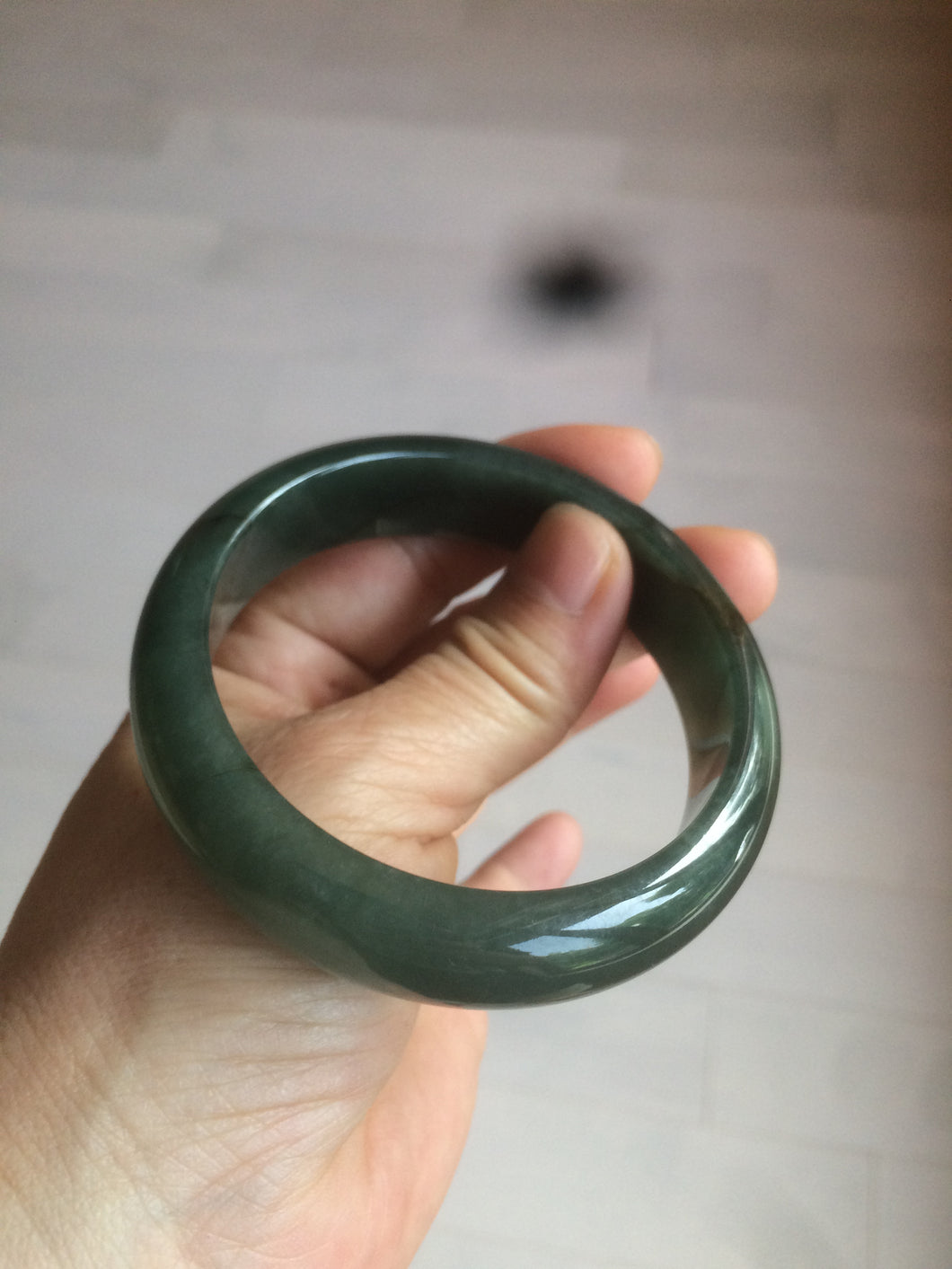 57mm type A 100% Natural icy dark green/black jadeite jade bangle AY36-1097