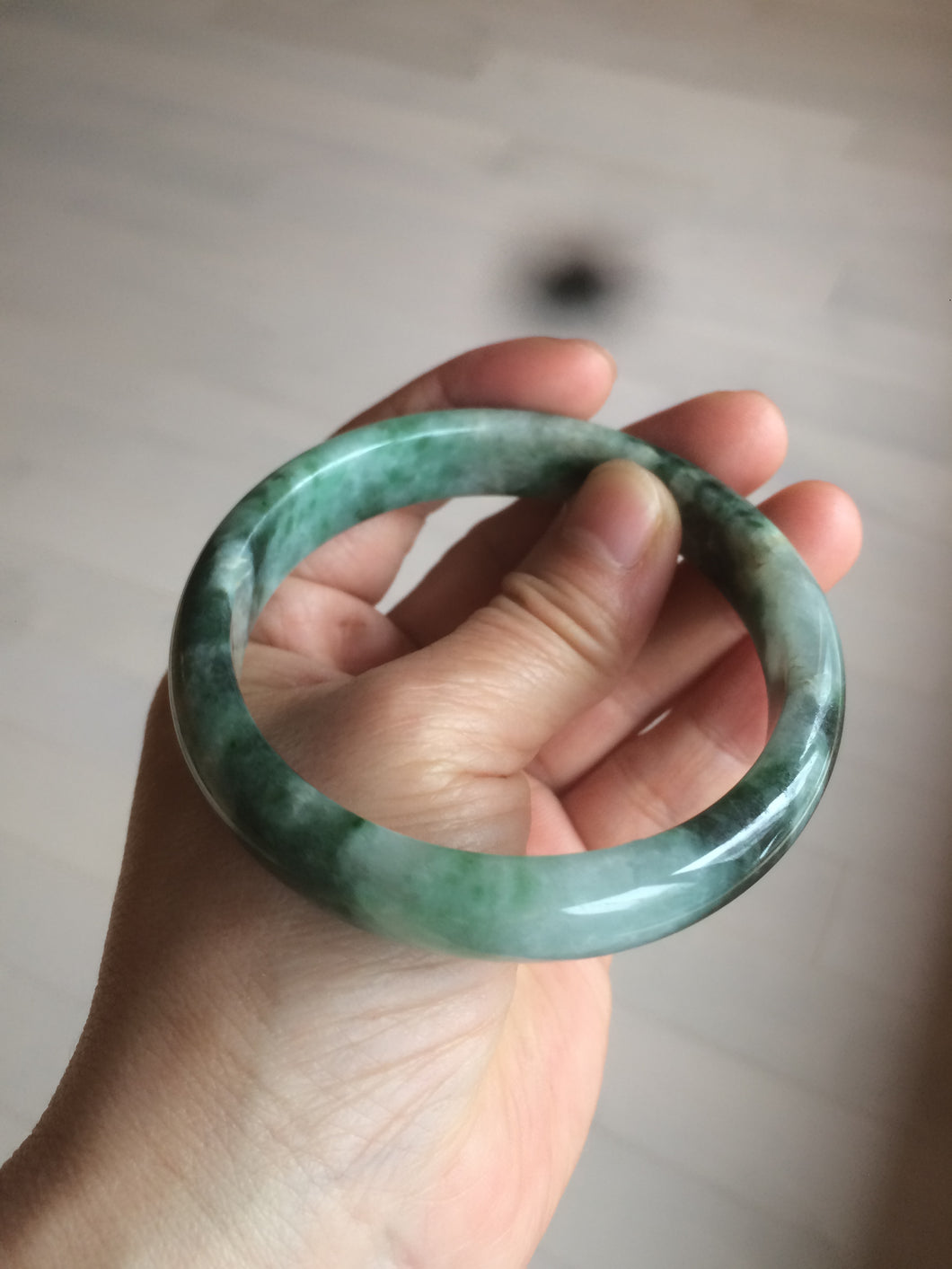 60.1mm Certified Type A 100% Natural green/dark green Jadeite Jade bangle AS68-1658