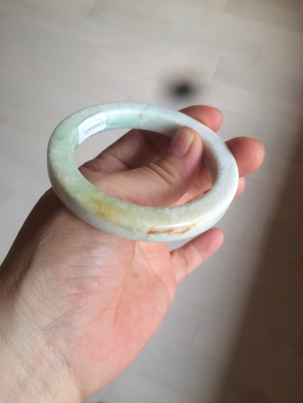 51.8mm certificated Type A 100% Natural light green/white/beige/yellow Jadeite Jade bangle AX107-4211