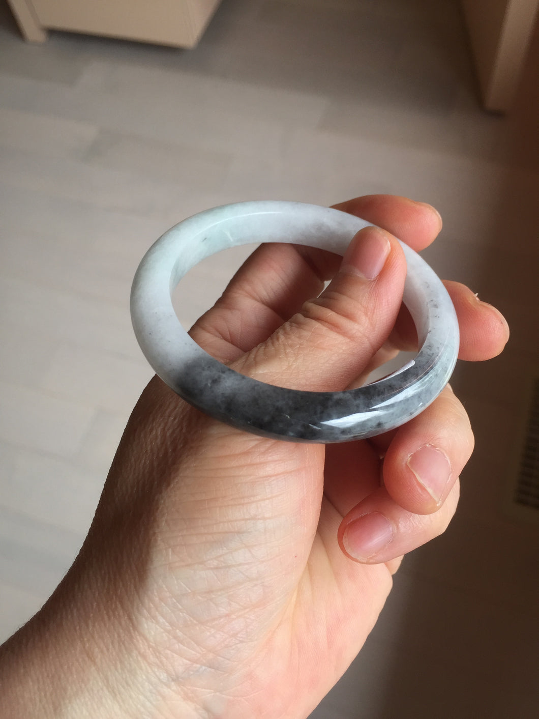 51.5mm certified Type A 100% Natural black white light green (WuJi) Half Mountain, Half Water(半山半水) Jadeite Jade bangle PB158-5849
